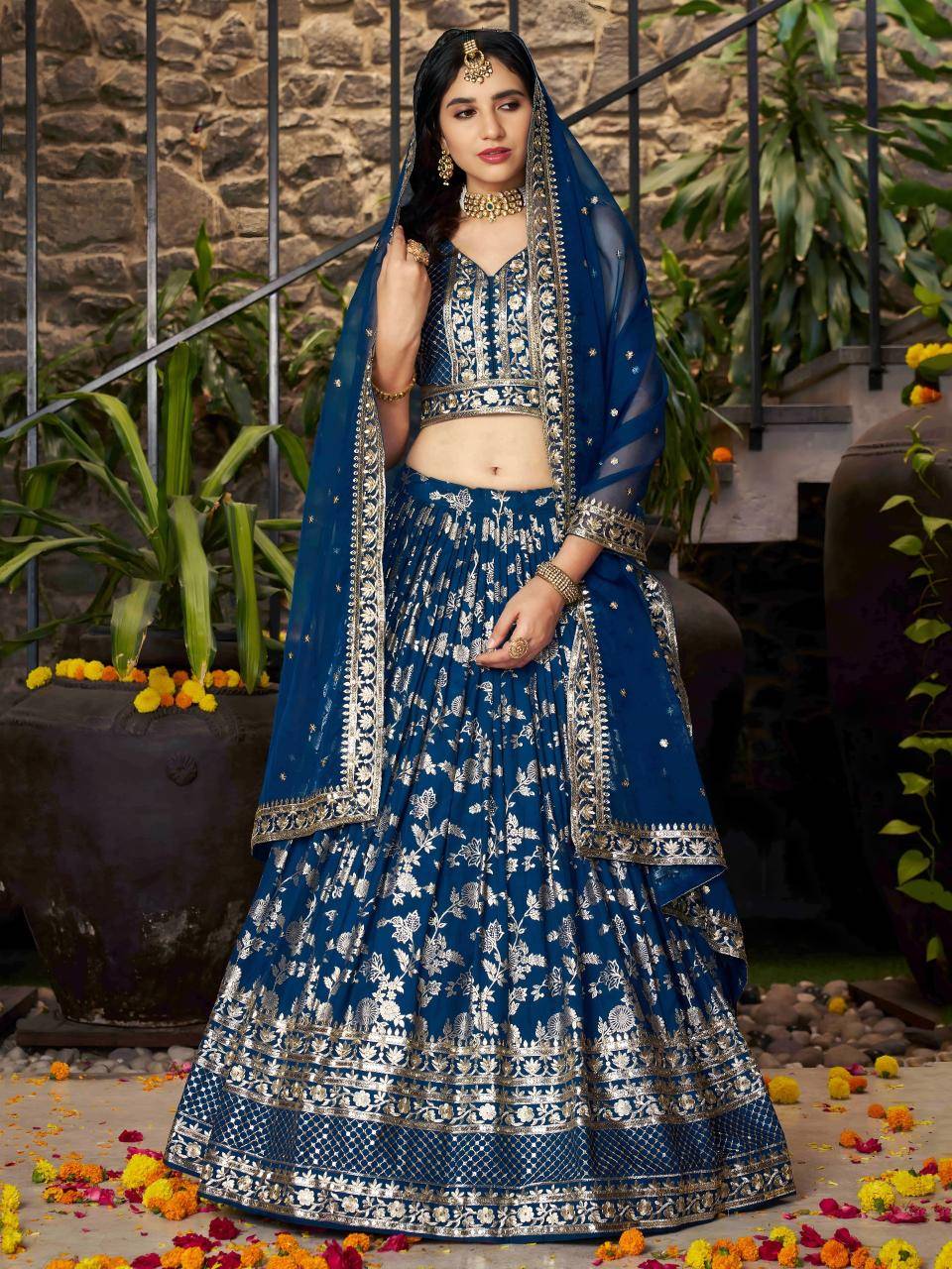 AMRAPALI Jacquard Dove Blue Lehenga choli manufacturer in India